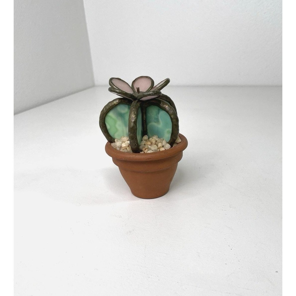 Stained Glass Cactus With Pink Flower Terracotta Pot 5"x3" Handmade Gift Décor